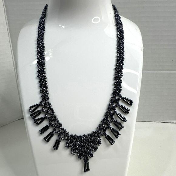 Beaded Necklace, Blue & Black small bead necklace/Choker. Dainty yet elegant! - Picture 1 of 6